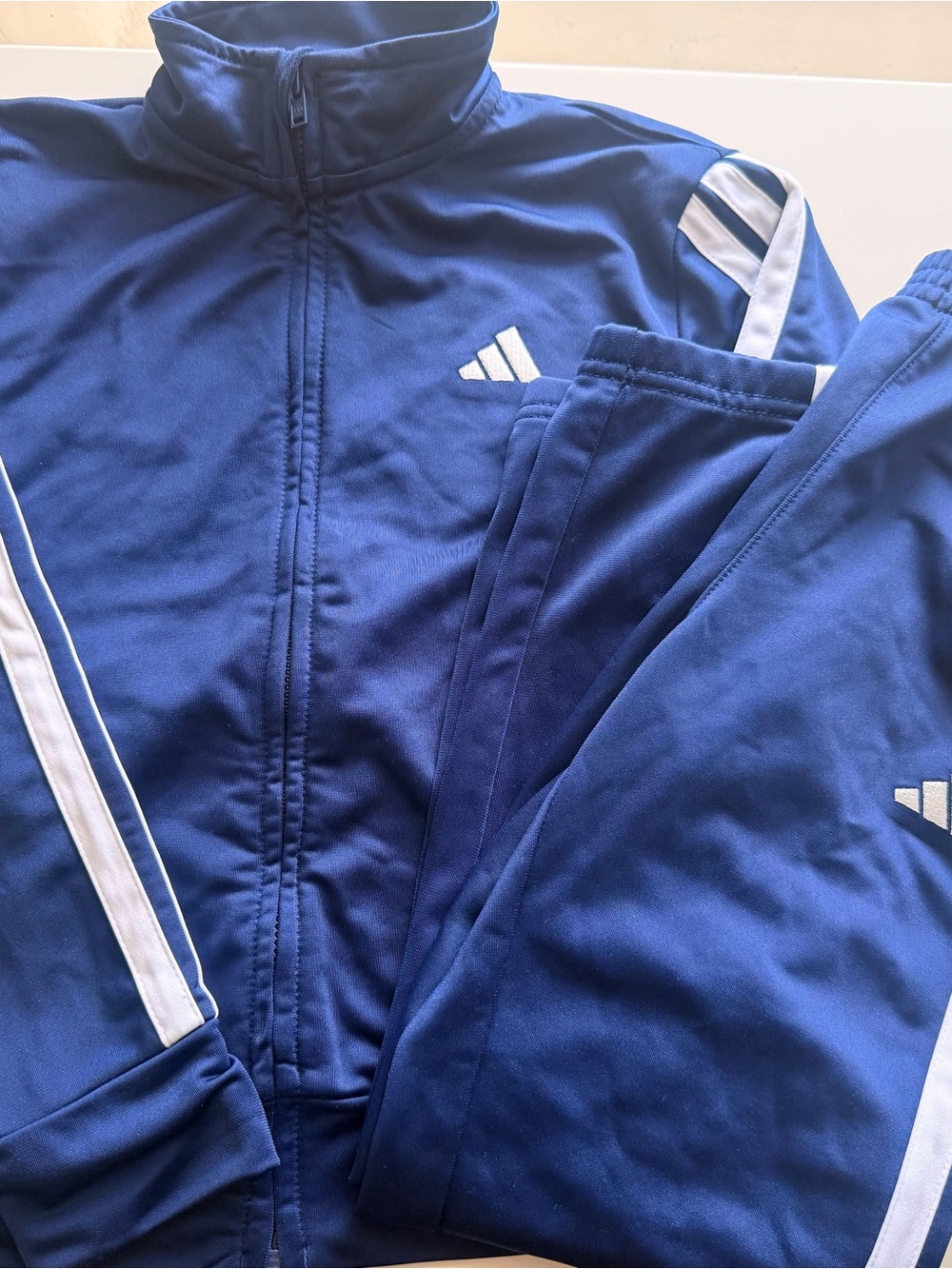 adidas Kids Navy Blue Track Jacket and Pants Set with White Stripes